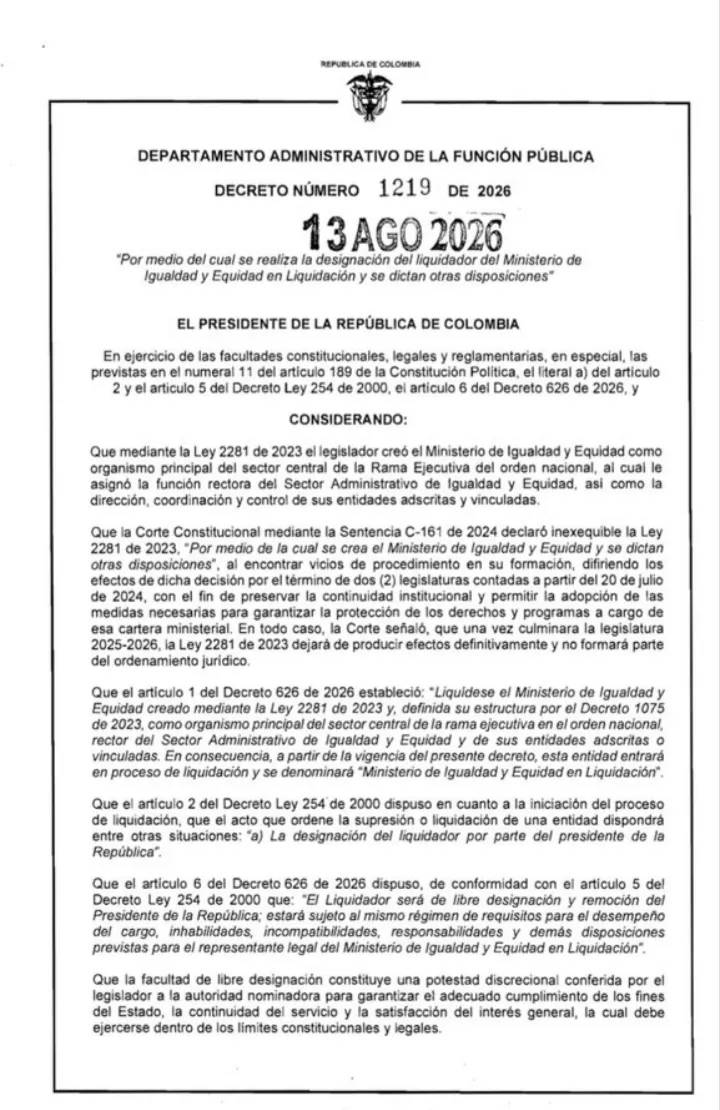John Milton Rodríguez asumirá la liquidación del Ministerio de la Igualdad por decisión del Gobierno