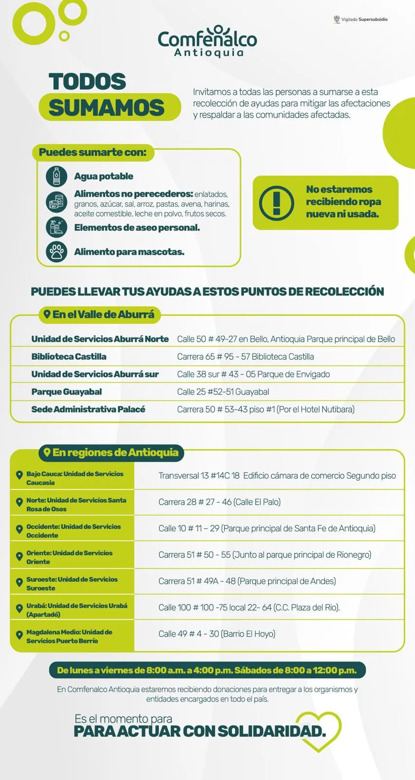 Comfenalco Antioquia habilita 12 puntos para recibir ayudas destinadas a familias afectadas por el terremoto