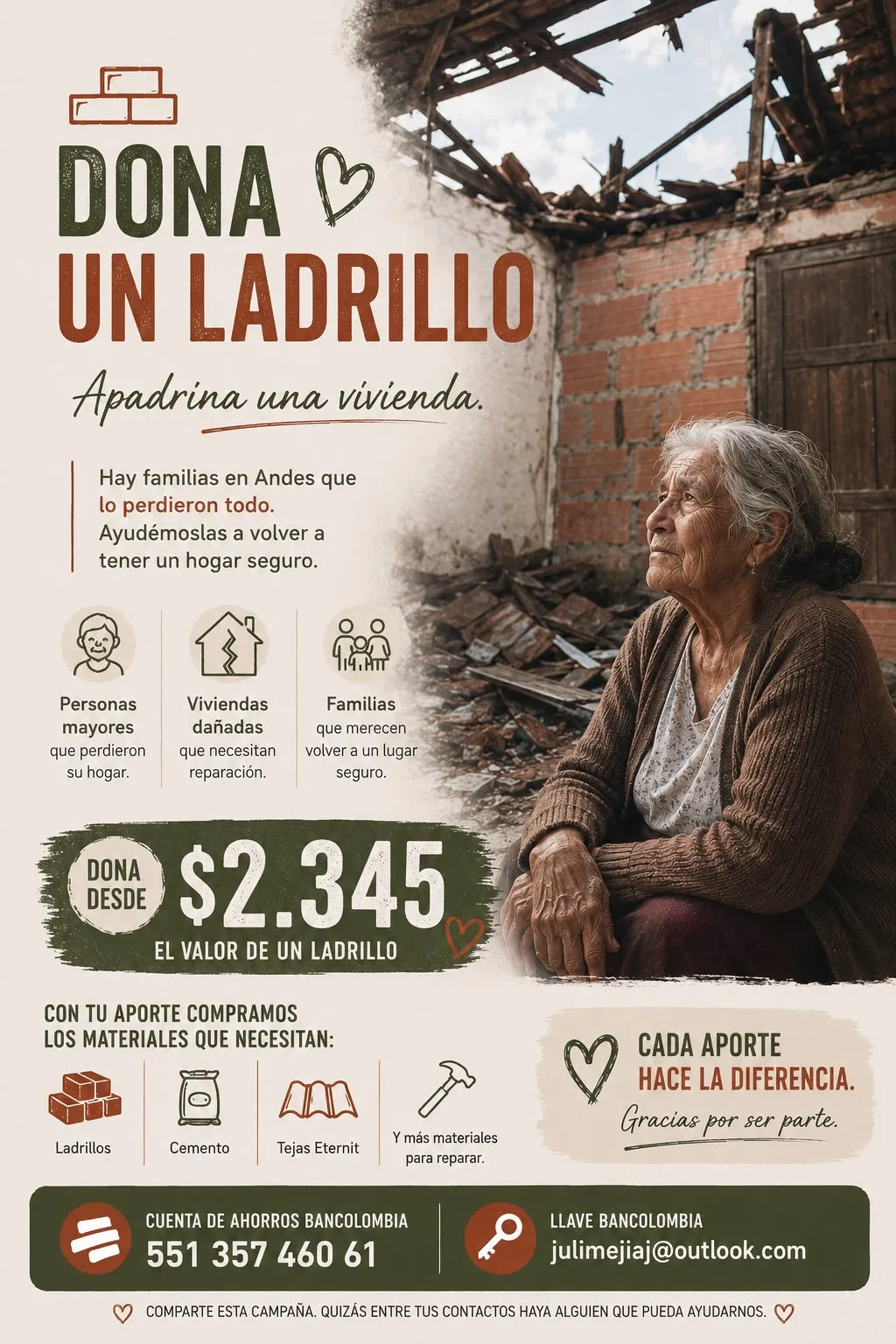 “Dona un ladrillo”, la campaña liderada por Juli Mejía que busca devolverles un techo a familias vulnerables de Andes