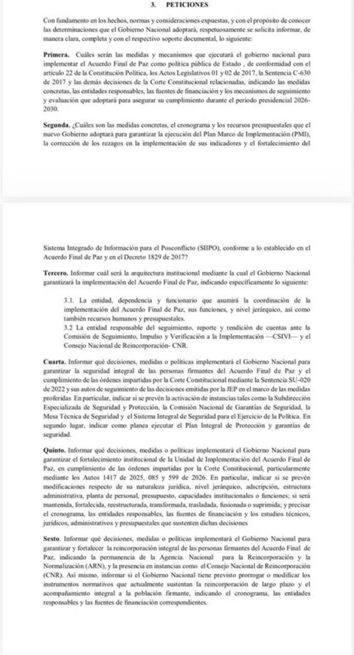 Firmantes del Acuerdo de Paz reclamaron información sobre decisiones para el periodo 2026-2030