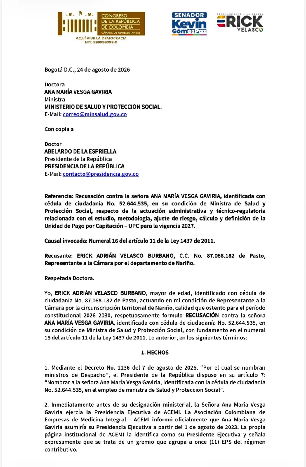 Piden apartar a la ministra de Salud, Ana María Vesga, del proceso de definición de la UPC 2027