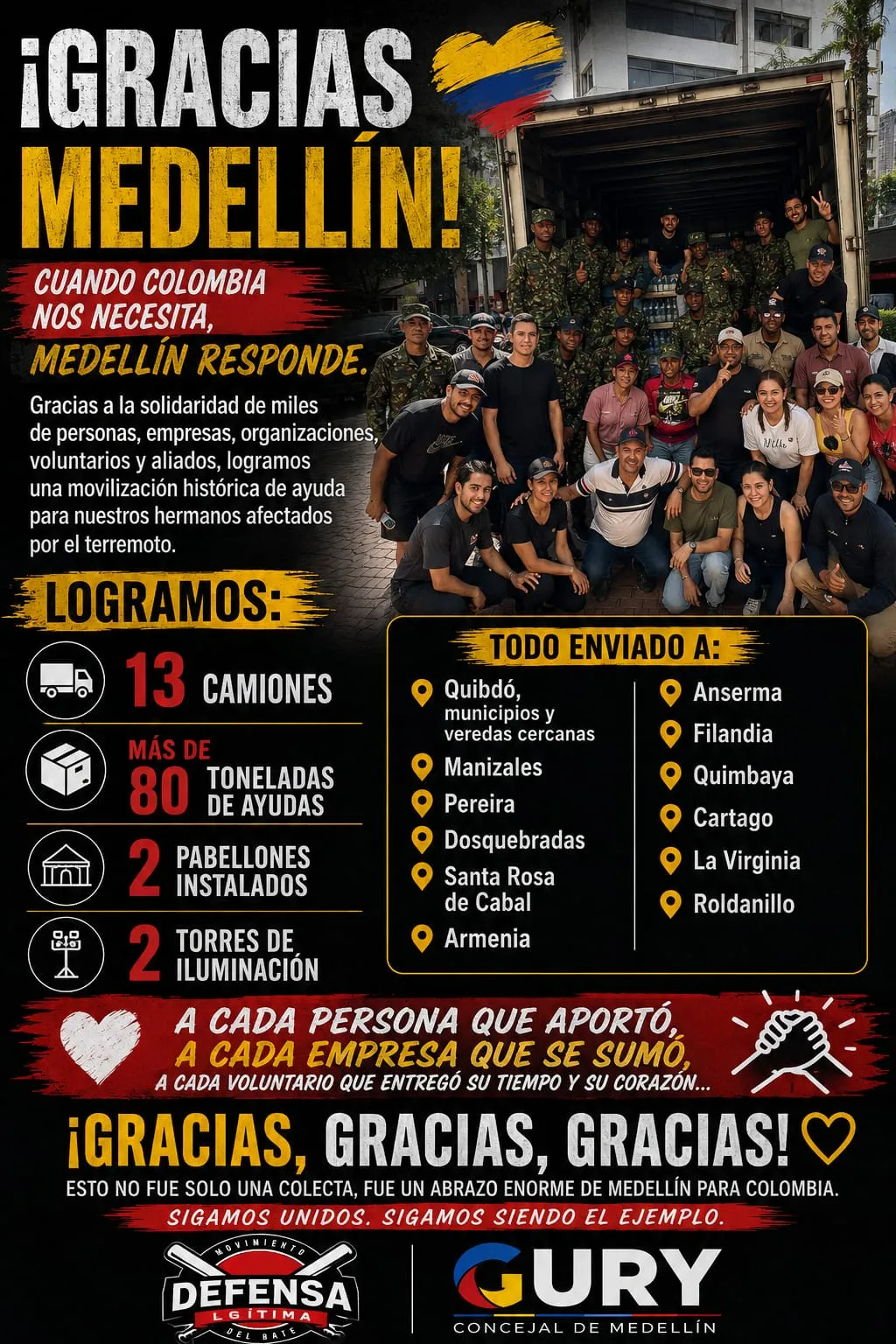 Medellín se movilizó: Movimiento del Bate llevó más de 80 toneladas de asistencia a afectados por el terremoto