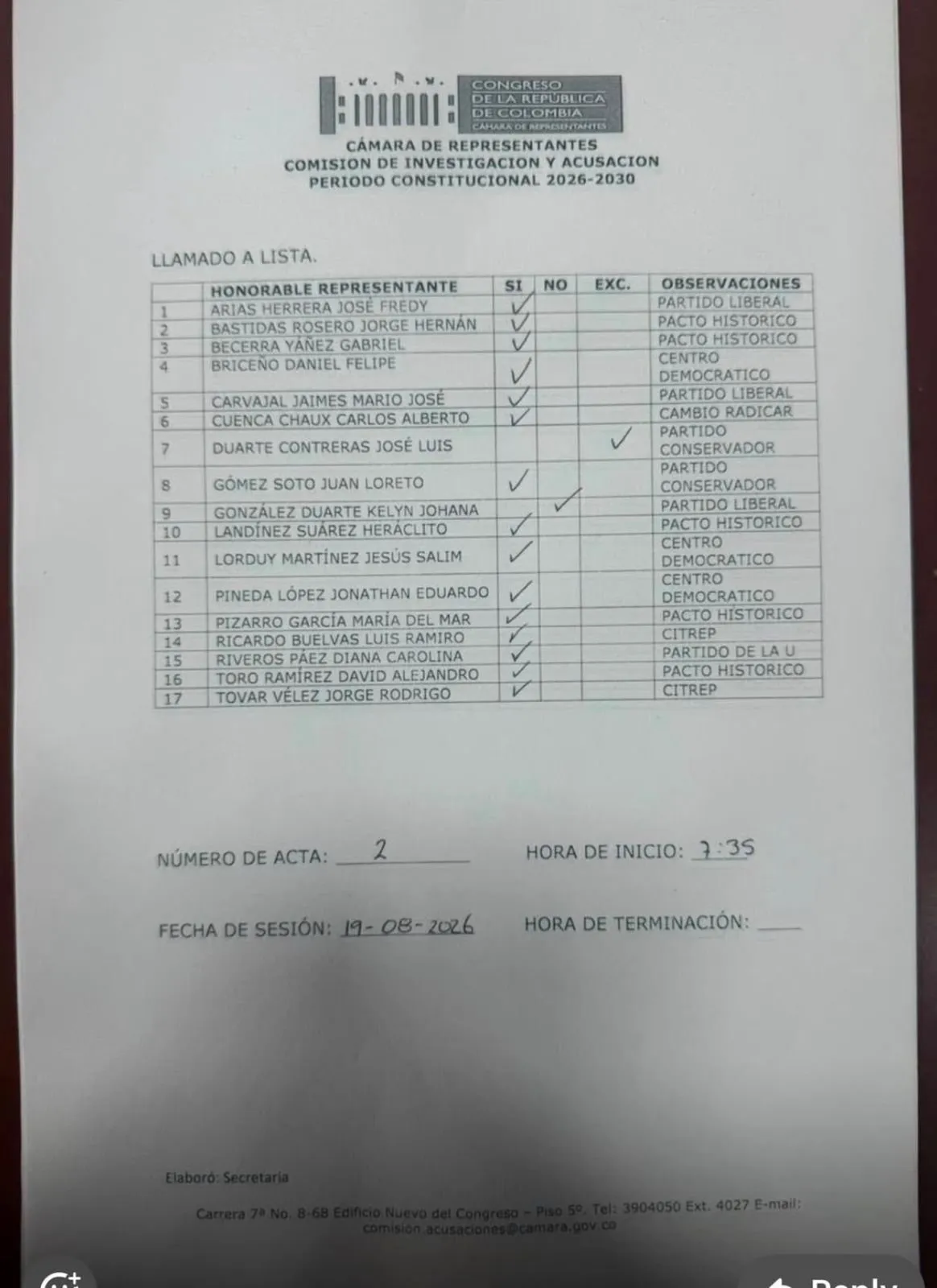 Estos son los congresistas que avalaron que el caso de Álvaro Uribe pasara a la Comisión de Acusación