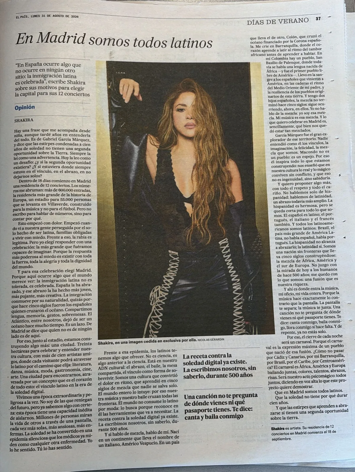 Shakira revela por qué eligió Madrid para su gran residencia de conciertos: “En Madrid somos todos latinos”