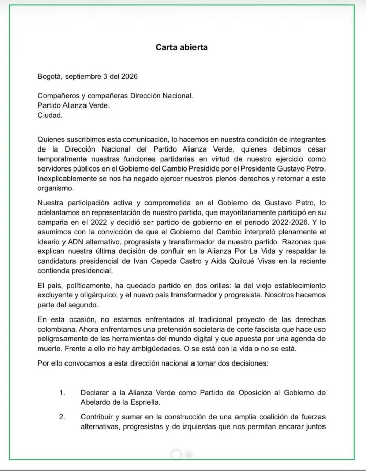 Dirigentes de Alianza Verde propusieron coalición progresista y oposición al Gobierno