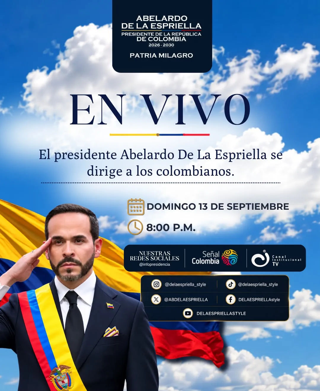 Abelardo De La Espriella anuncia mensaje al país este domingo: hablará sobre sus decisiones y el futuro de Colombia