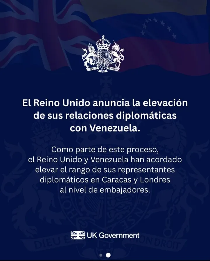 Venezuela y Reino Unido están avanzando en su acercamiento diplomático mientras buscan recuperar reservas de oro