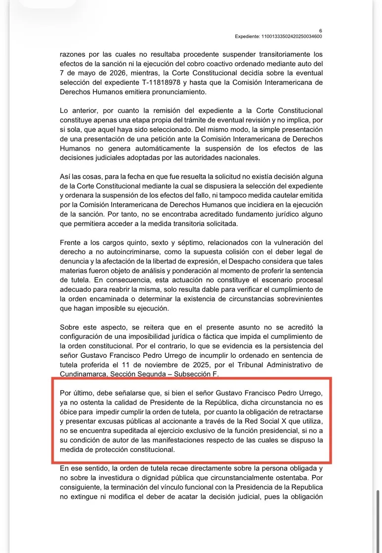 Juzgado 24 ratifica sanción contra Gustavo Petro por señalamientos a expresidente de Coosalud