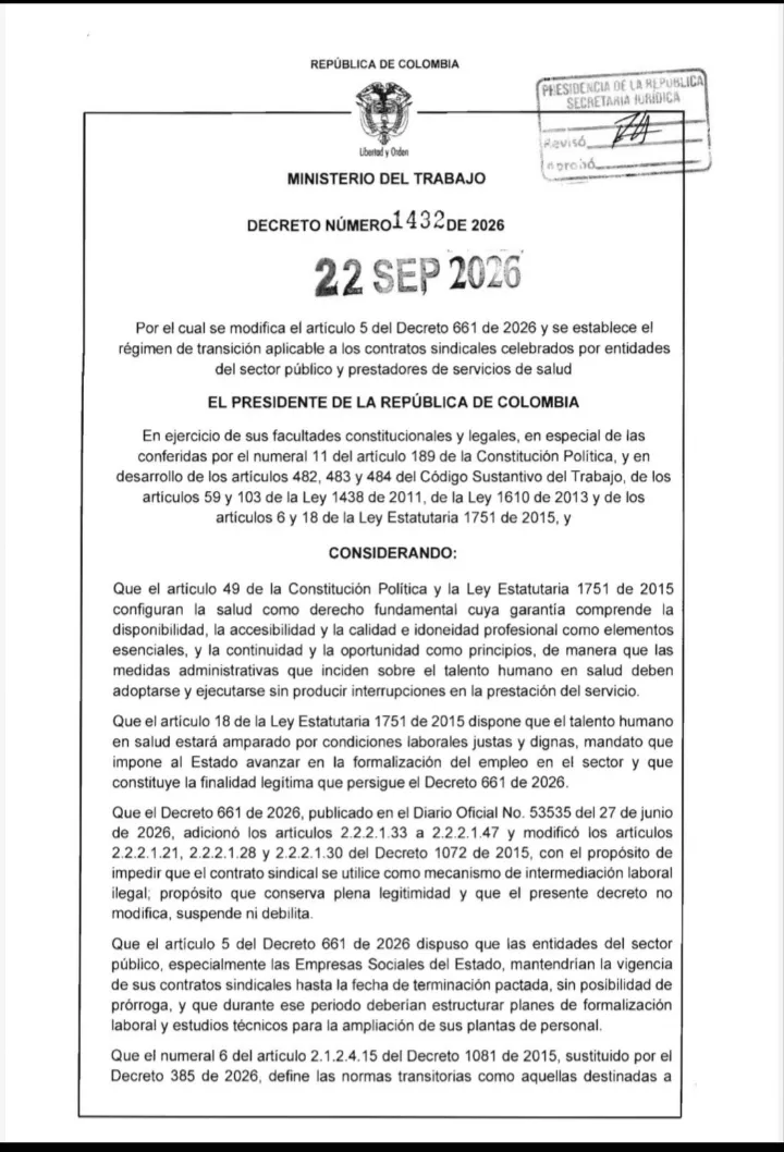 Gobierno fijó nuevo plazo para adaptar los contratos sindicales y preparar la formalización laboral