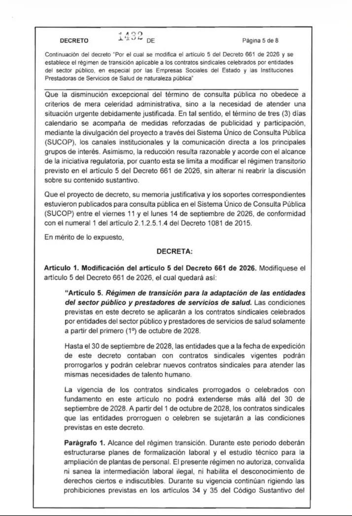 Gobierno fijó nuevo plazo para adaptar los contratos sindicales y preparar la formalización laboral