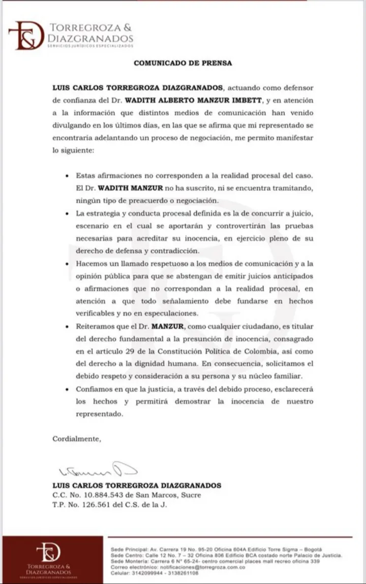 Defensa de Wadith Manzur confirmó que la estrategia será acudir a juicio