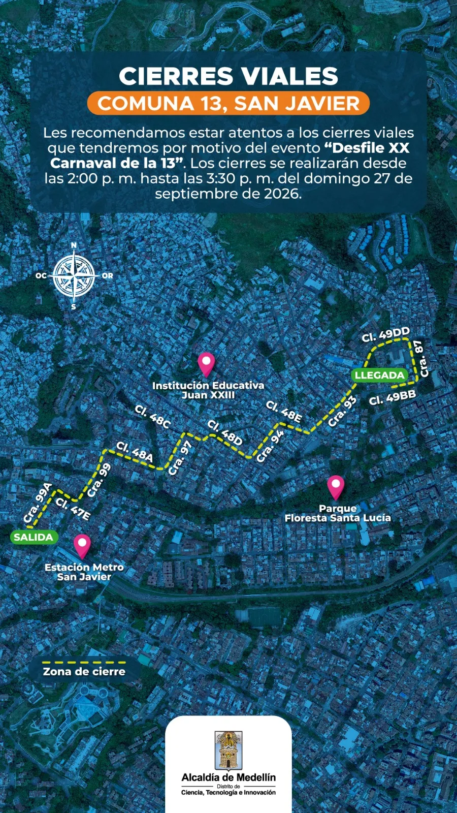 Carrera de las Rosas y festivales generarán cierres viales en varios sectores de Medellín