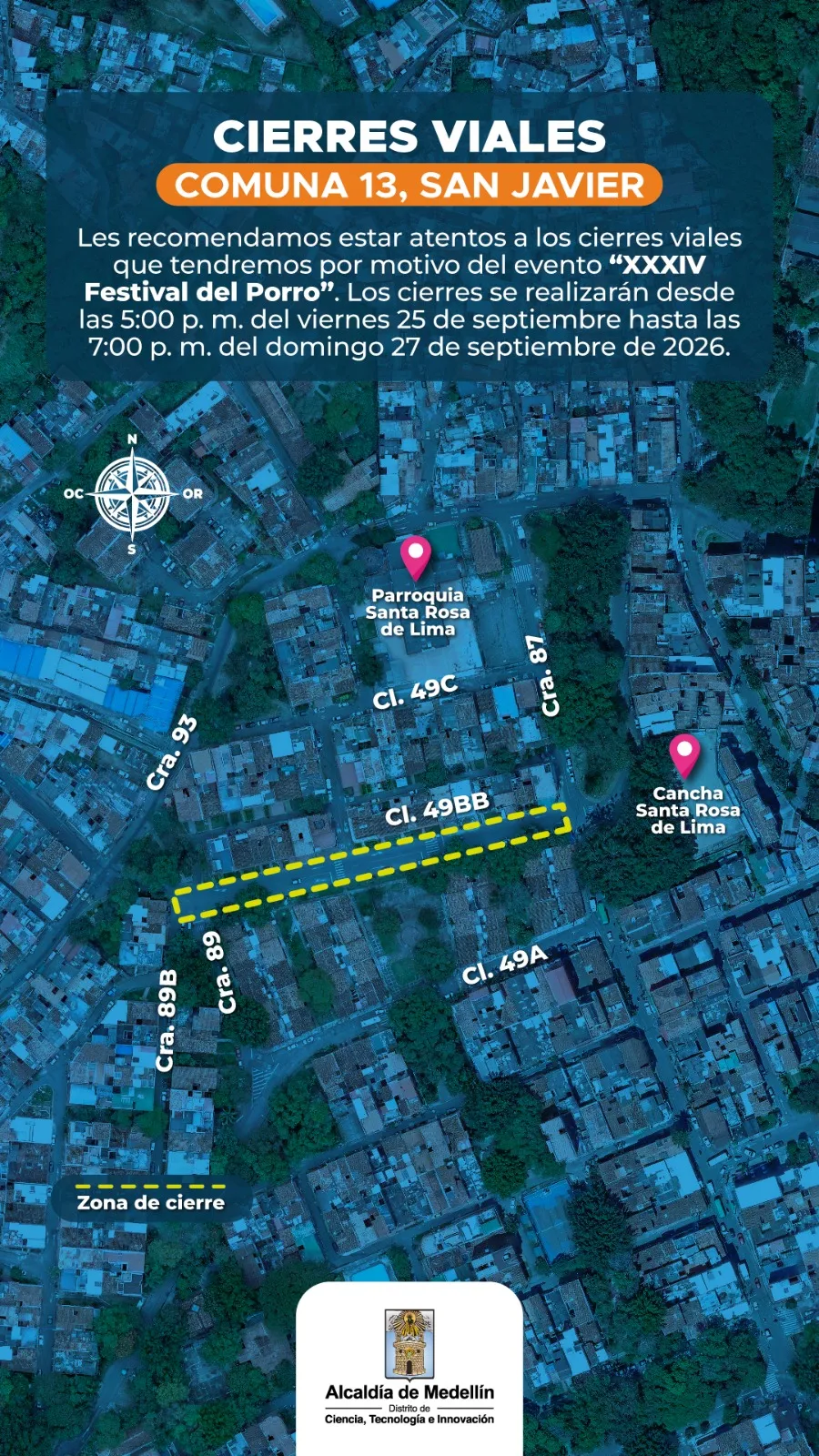 Carrera de las Rosas y festivales generarán cierres viales en varios sectores de Medellín