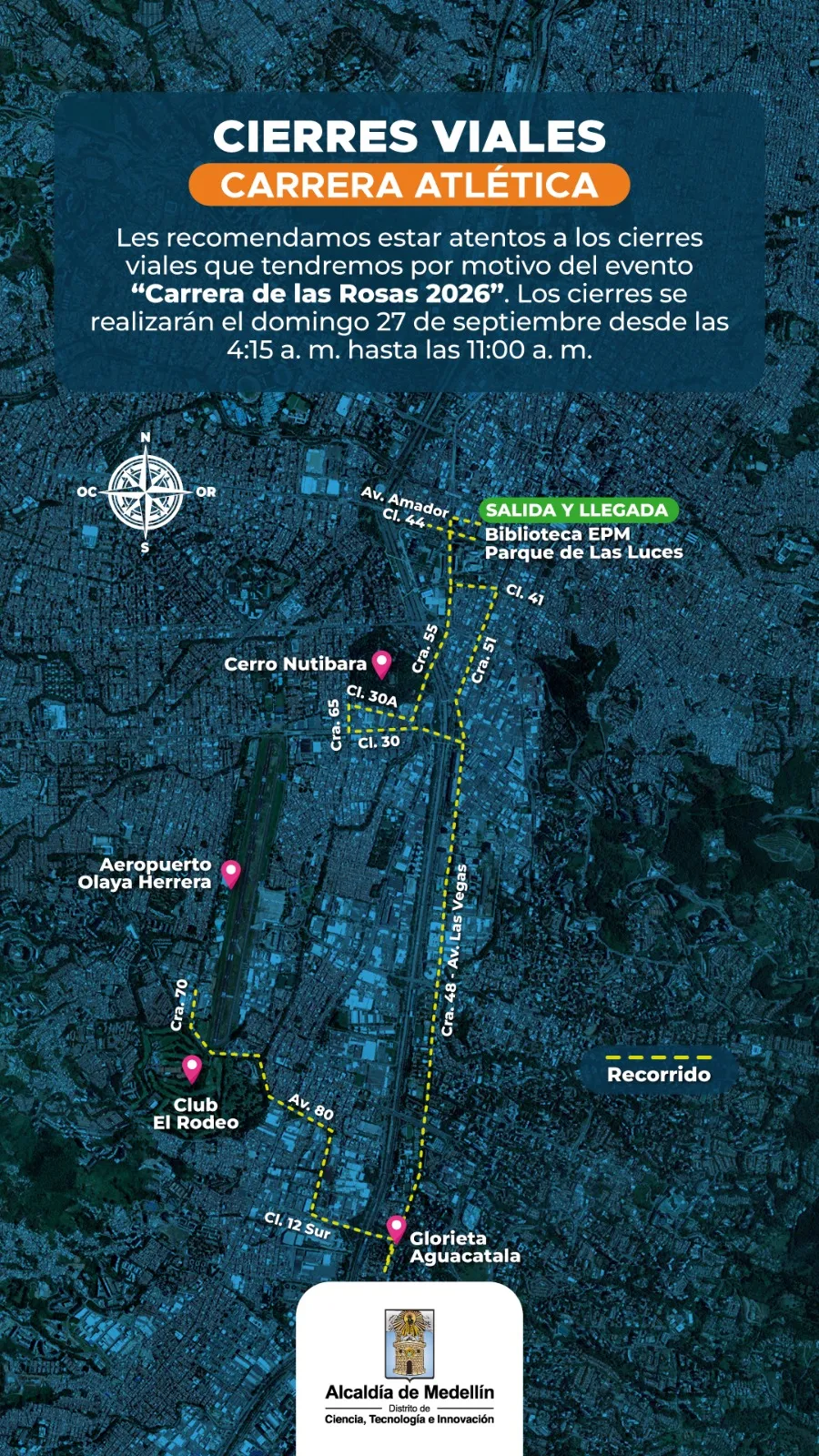 Carrera de las Rosas y festivales generarán cierres viales en varios sectores de Medellín