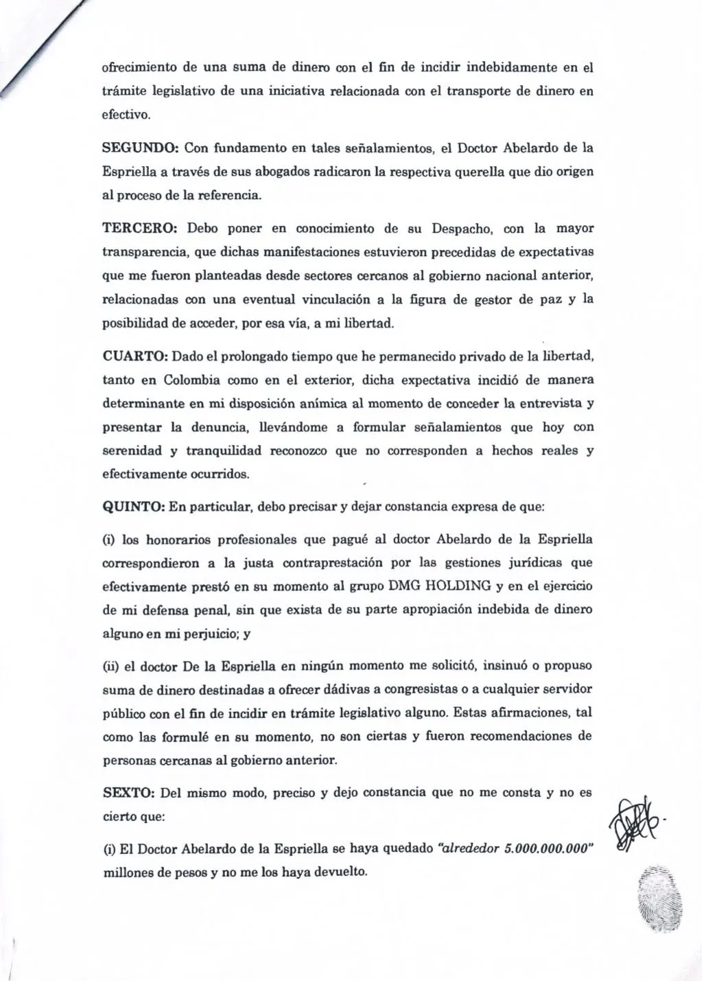 David Murcia Guzmán se retractó de acusaciones contra Abelardo de la Espriella