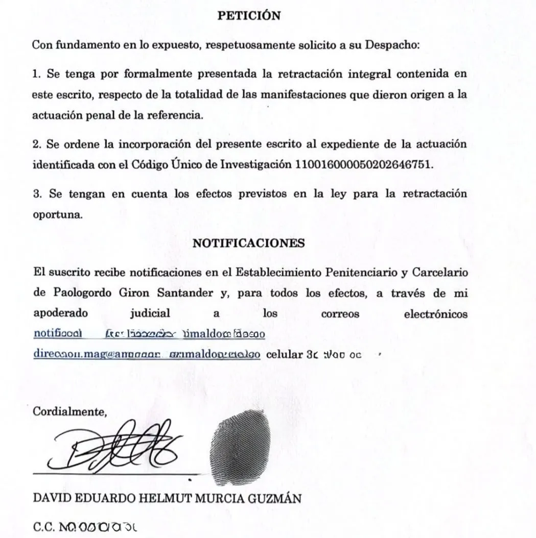 David Murcia Guzmán se retractó de acusaciones contra Abelardo de la Espriella