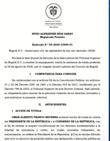 Tribunal Superior de Bogotá revocó fallo que ordenaba a presidente de la espriella pedir disculpas por acto religioso
