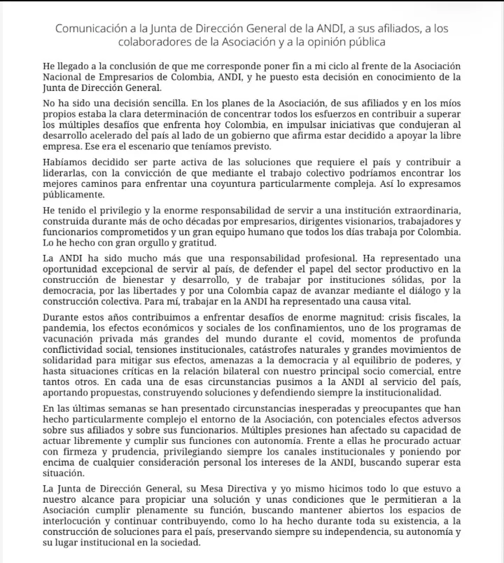 Bruce Mac Master renunció a la presidencia de la ANDI