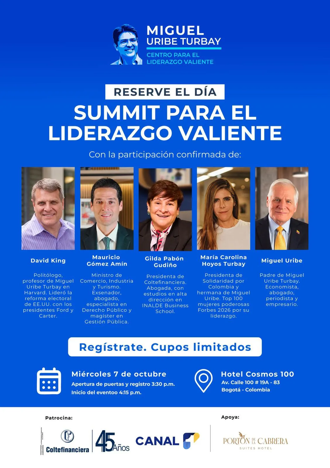 Bogotá será sede del primer Summit del Centro para el Liderazgo Valiente Miguel Uribe Turbay