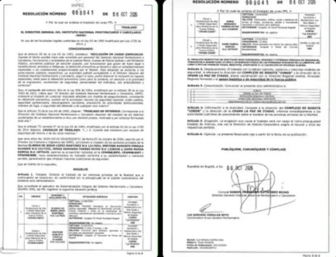 INPEC dispuso traslado de Olmedo López y Sneyder Pinilla al complejo penitenciario La Picota