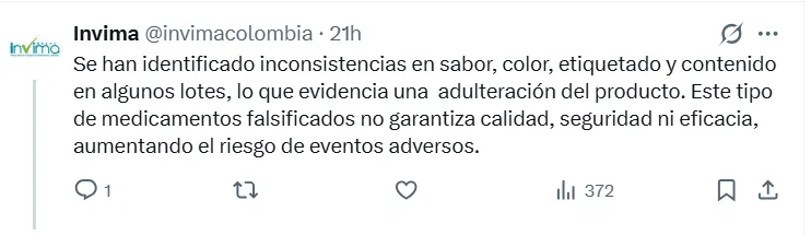 Invima reportó circulación de sueros orales adulterados detectados en el mercado