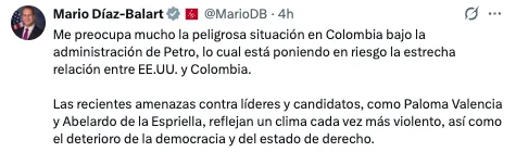 Estados Unidos rechaza amenazas contra candidatos colombianos y pide investigaciones