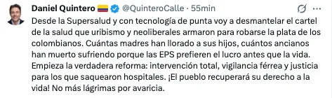 Polémica por declaraciones de Daniel Quintero sobre el sistema de salud tras su designación. ¿Promete venganza?