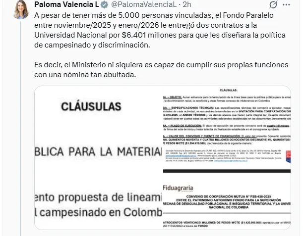 Valencia cuestionó reactivación del MinIgualdad y cuestionó uso de $2,8 billones en su funcionamiento