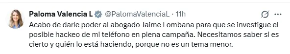 Paloma Valencia acudirá a la Fiscalía tras denunciar posible interceptación de sus comunicaciones