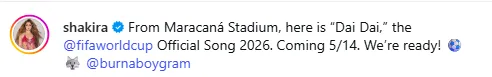 (EN VIDEO) Shakira 'reina' de los himnos mundialistas confirmó lanzamiento de ‘Dai Dai’ para la Copa FIFA 2026