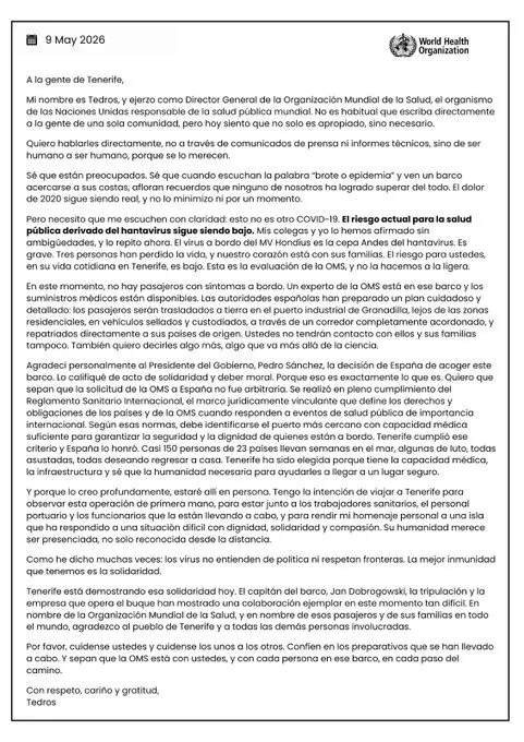 OMS descartó escenario similar al COVID-19 por casos de hantavirus en crucero