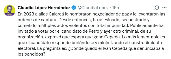 Paloma Valencia y Claudia López cuestionaron a Cepeda tras audios de disidencias que hablan de apoyo a su campaña