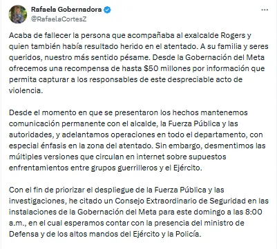 Exalcalde de Cubarral y dirigente político fueron asesinados en zona rural del Meta