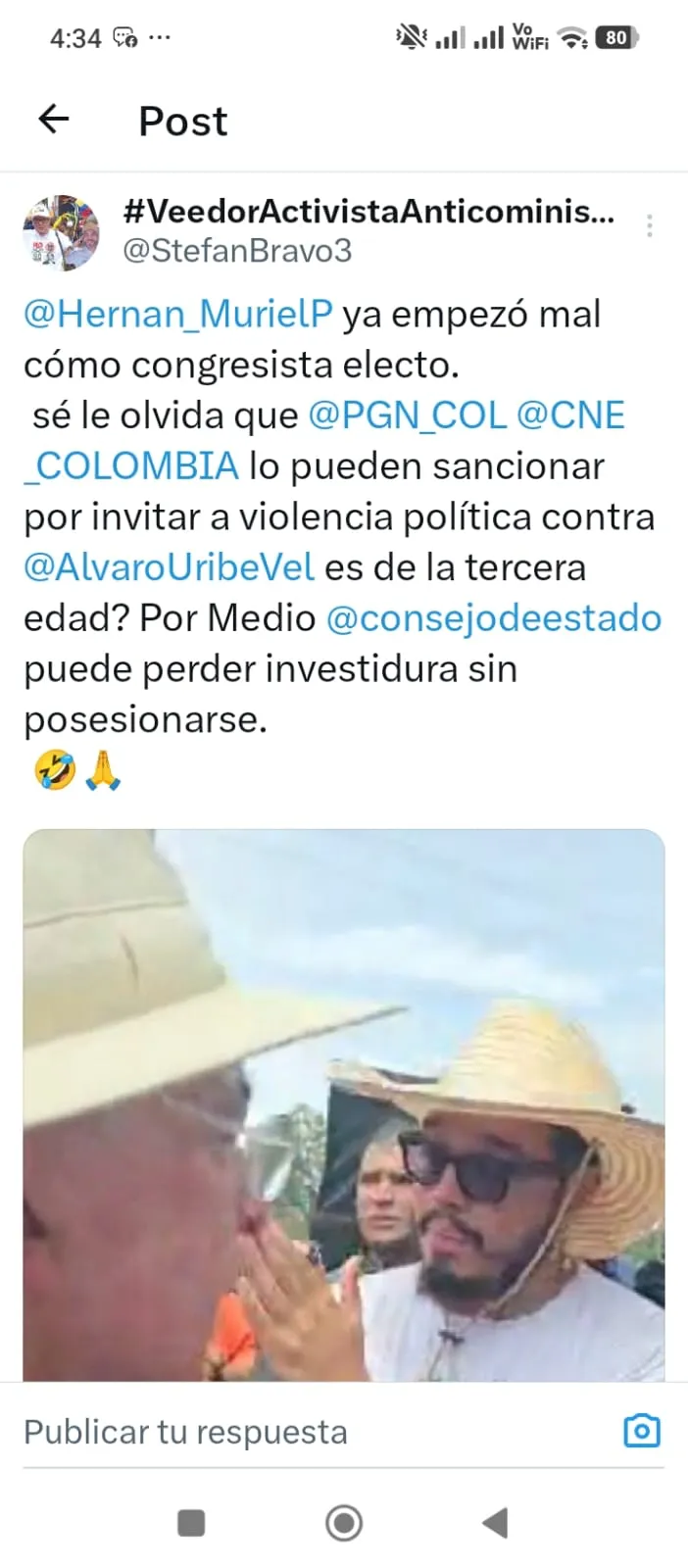 Piden investigar al representante electo del Pacto Histórico, Hernán Muriel, por hostigamiento contra Álvaro Uribe Vélez