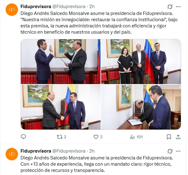 Gobierno oficializó llegada de Diego Salcedo a la presidencia de Fiduprevisora