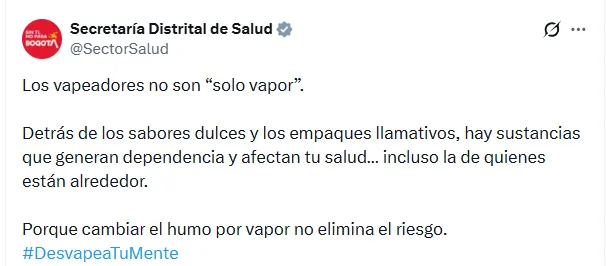 Vapeadores y cigarrillos electrónicos aumentaron preocupación por consumo de nicotina en jóvenes de Bogotá