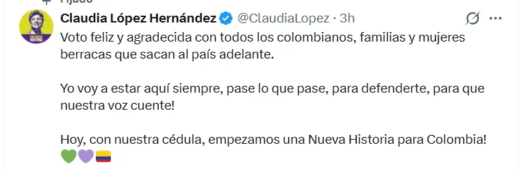 Elecciones 2026: “El voto es nuestra mayor herramienta para decidir el futuro”: Claudia López tras votar en Bogotá