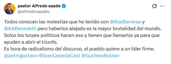 Saade le propuso a Petro y a Benedetti que dejen sus cargos para entrar de lleno a la campaña de segunda vuelta