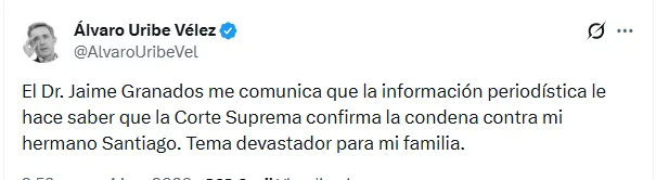 Corte Suprema dejó en firme condena contra Santiago Uribe por caso de ‘Los 12 Apóstoles’