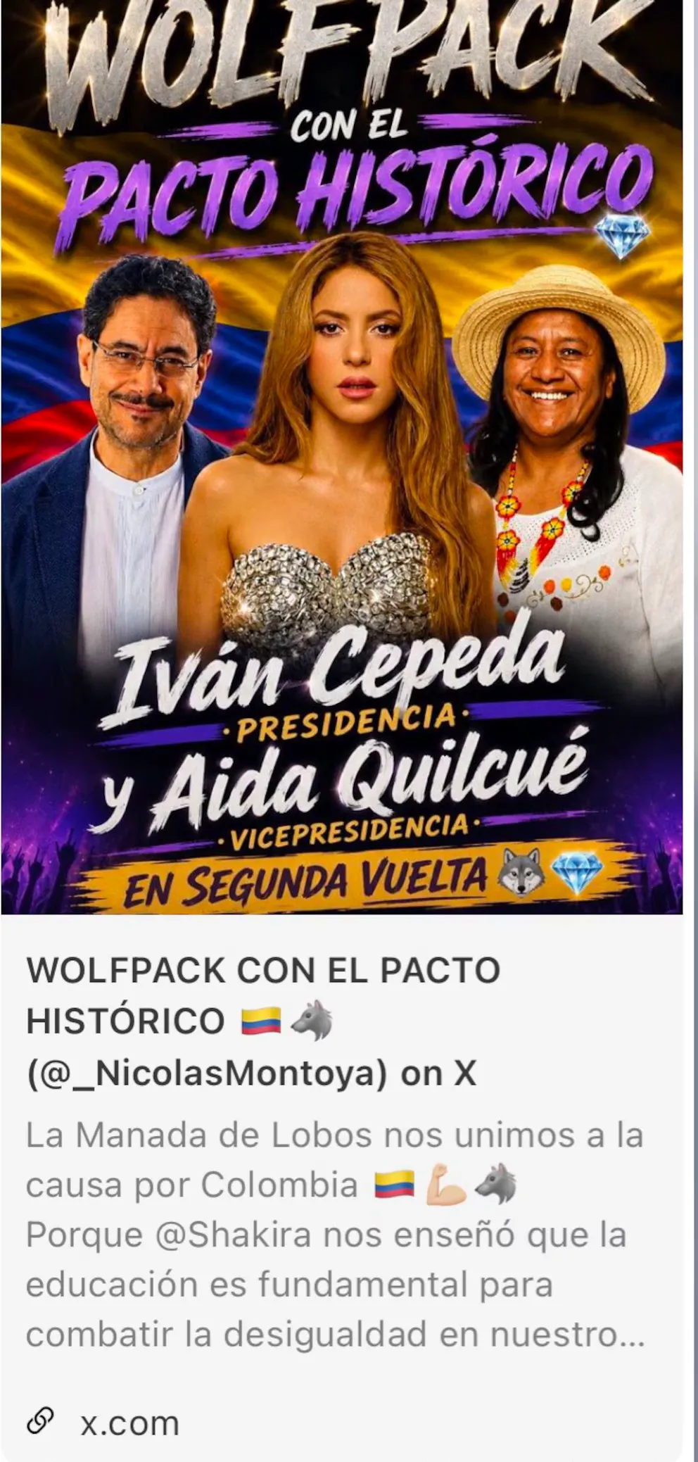 Shakira rechaza el uso de su imagen en propaganda electoral de Cepeda y reafirma su neutralidad política