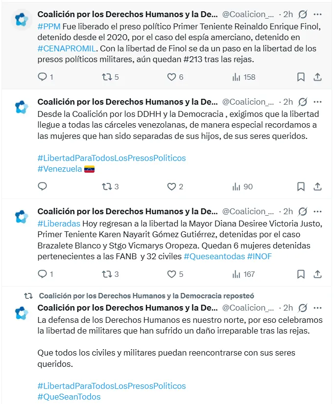 Excarcelan a 54 militares en Venezuela y organizaciones piden ampliar las liberaciones