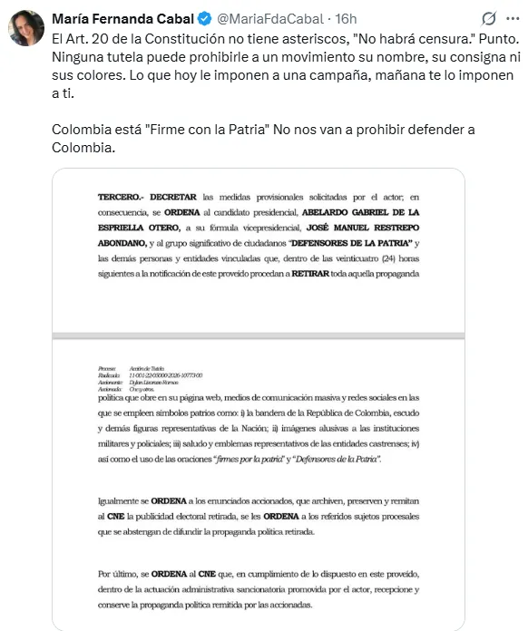 "No habrá censura": Reacción de diferentes sectores políticos se concentró en el artículo 20 tras veto a la campaña de De La Espriella