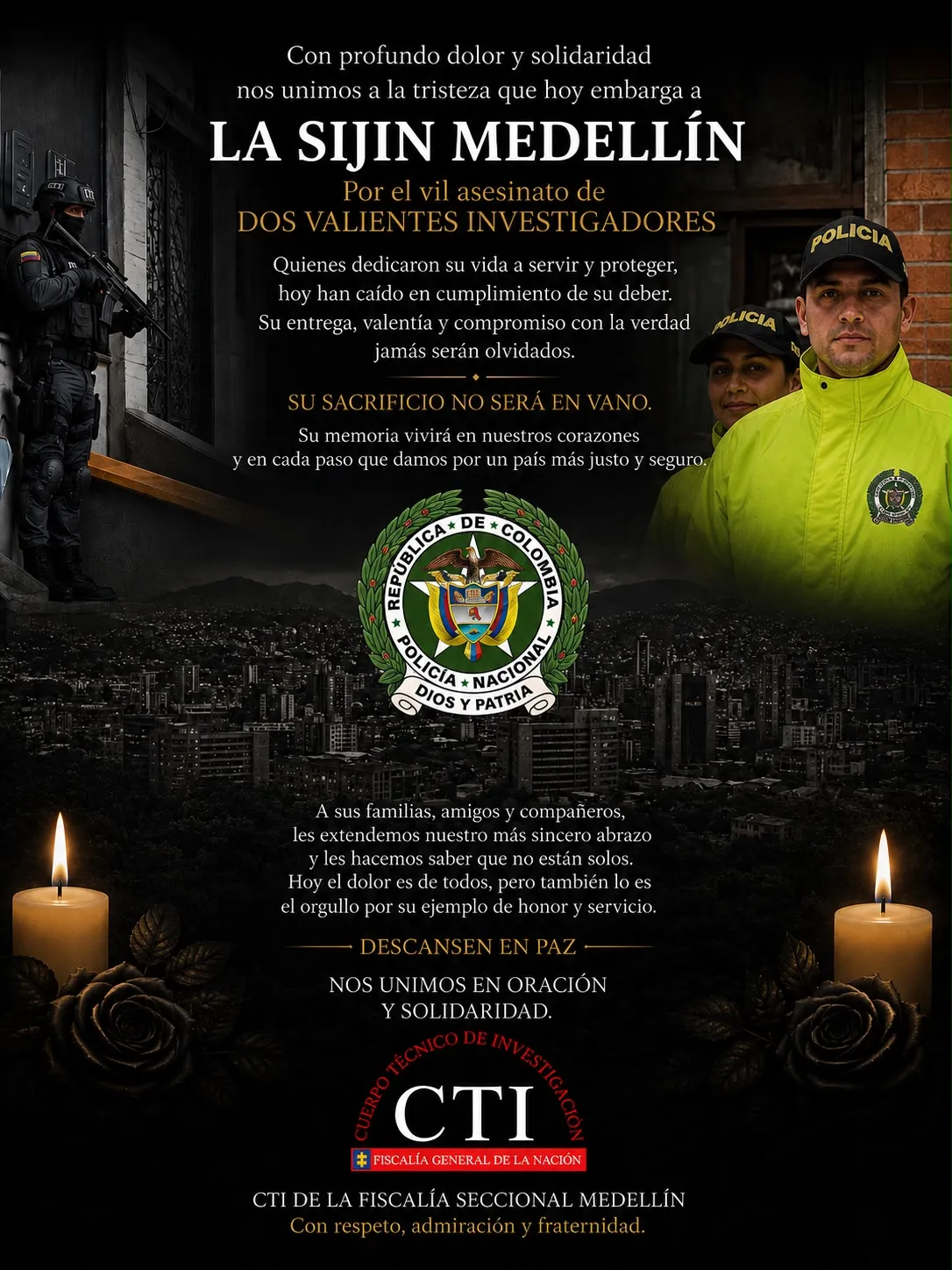 Qué hay detrás de los dos policías de la SIJÍN asesinados en confuso operativo tras hallar camioneta robada en Medellín
