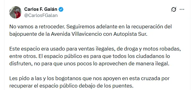 (EN VIDEO) Galán ratificó recuperación del bajopuente de la Villavicencio y mantiene intervención tras disturbios