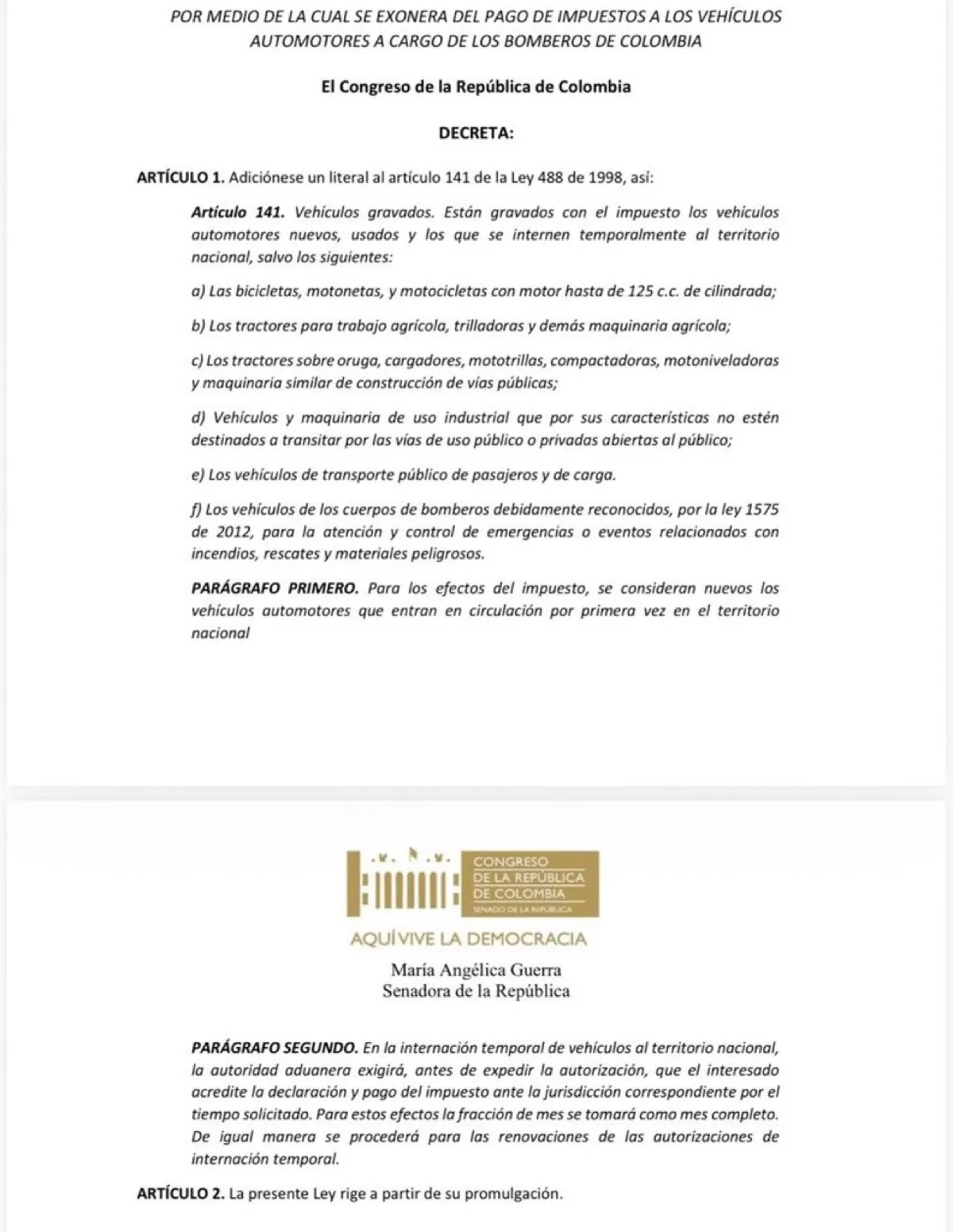 Bomberos voluntarios quedarían exentos del impuesto vehicular tras aprobación de proyecto en el Senado