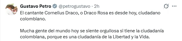 Draco Rosa obtuvo la ciudadanía colombiana tras decisión del Gobierno Nacional