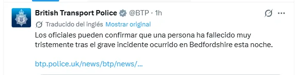 Colisión entre dos trenes en Bedford dejó una persona fallecida y varios heridos en el centro de Inglaterra