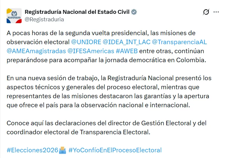Elecciones 2026: Misiones internacionales acompañarán la segunda vuelta presidencial