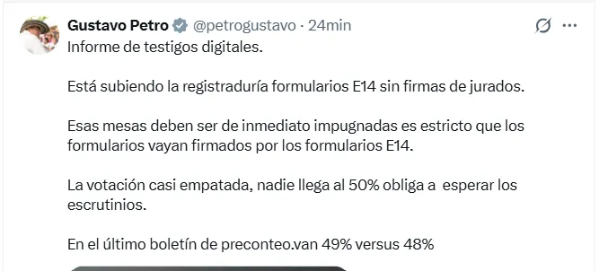 Elecciones 2026: Petro afirmó que resultados definitivos dependerán del escrutinio y cuestionó formularios de preconteo