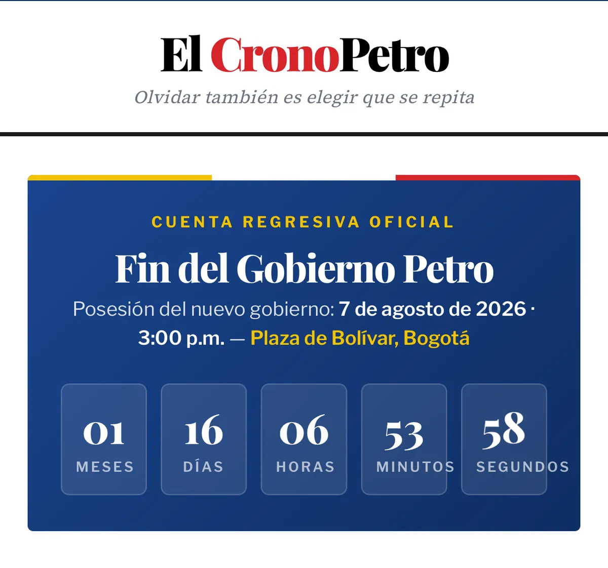 A Petro le quedan 42 días en la Casa de Nariño Comienza la cuenta regresiva hacia el cambio de gobierno